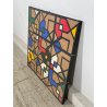QUADRO GEOMETRICO ASTRATTO A. G. Bertolio 61x61 cm INSERTI COLORATI ANNO 1985