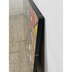 QUADRO GEOMETRICO ASTRATTO A. G. Bertolio 61x61 cm INSERTI COLORATI ANNO 1985
