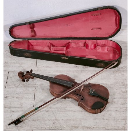 ANTICO VIOLINO con ARCHETTO epoca XIX sec STRUMENTO MUSICALE Old Violin CUSTODIA