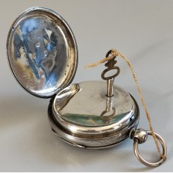 ANTICO OROLOGIO TASCA ARGENTO Inglese XIX sec. DECORO LIBERTY Movimento a Catena