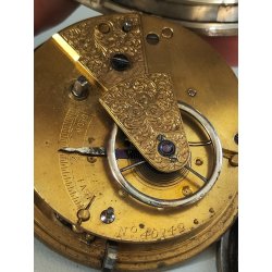 ANTICO OROLOGIO TASCA ARGENTO Inglese XIX sec. DECORO LIBERTY Movimento a Catena