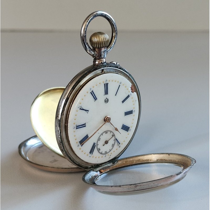 ANTICO OROLOGIO TASCA ARGENTO 800 epoca 900 TASCHINO Old Pocket Watch MONTRE