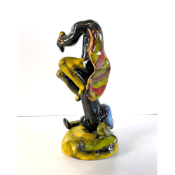 SCULTURA CERAMICA VINTAGE CANE SEDUTO STILIZZATO FIRMATA Verzolini ANNI '70