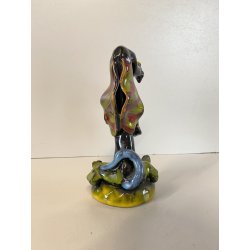 SCULTURA CERAMICA VINTAGE CANE SEDUTO STILIZZATO FIRMATA Verzolini ANNI '70