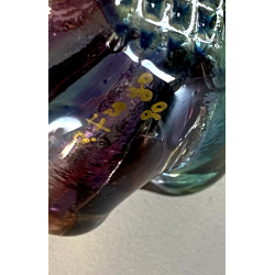 PICCOLO CESTINO VETRO PERLATO IRIDESCENTE FIRMATO STILE CARTOCCIO BORDI ORO '90