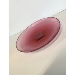 PIATTO SVUOTATASCHE VETRO ROSA VIOLA DECORO RILIEVO ASTRATTO ORIENTALE ø23cm '70