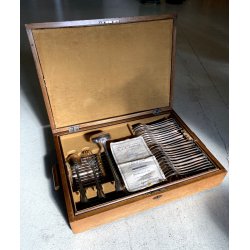 SERVIZIO POSATE VINTAGE Sambonet Mod. "210" PER 12 pers. BAULETTO LEGNO ART DECò