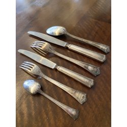 SERVIZIO POSATE VINTAGE Sambonet Mod. "210" PER 12 pers. BAULETTO LEGNO ART DECò