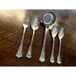 SERVIZIO POSATE VINTAGE Sambonet Mod. "210" PER 12 pers. BAULETTO LEGNO ART DECò