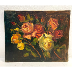 QUADRO DIPINTO OLIO TELA FIORI ROSE NATURA MORTA PINO PESSINA DA CASTANEDO '900