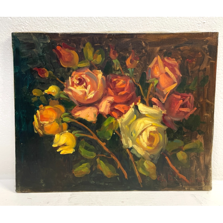 QUADRO DIPINTO OLIO TELA FIORI ROSE NATURA MORTA PINO PESSINA DA CASTANEDO '900