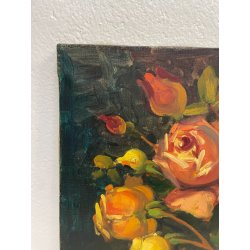 QUADRO DIPINTO OLIO TELA FIORI ROSE NATURA MORTA PINO PESSINA DA CASTANEDO '900