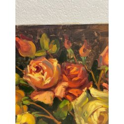 QUADRO DIPINTO OLIO TELA FIORI ROSE NATURA MORTA PINO PESSINA DA CASTANEDO '900
