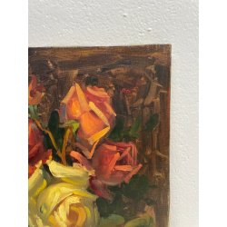 QUADRO DIPINTO OLIO TELA FIORI ROSE NATURA MORTA PINO PESSINA DA CASTANEDO '900