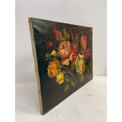 QUADRO DIPINTO OLIO TELA FIORI ROSE NATURA MORTA PINO PESSINA DA CASTANEDO '900