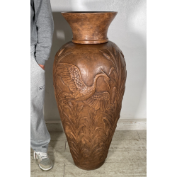 GRANDE VASO LIBERTY H 120 CM TERRACOTTA ANFORA DECORO FENICOTTERI AIRONI ANNI 30