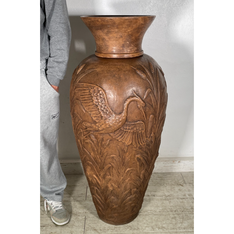 GRANDE VASO LIBERTY H 120 CM TERRACOTTA ANFORA DECORO FENICOTTERI AIRONI ANNI 30