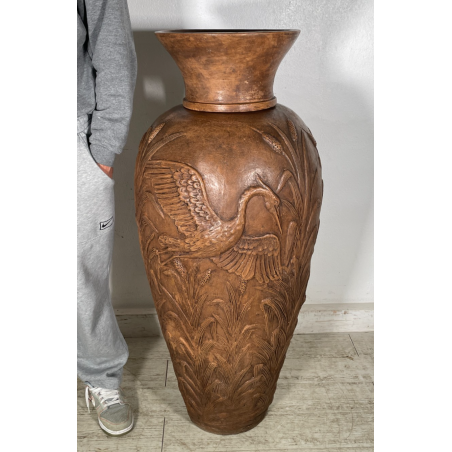GRANDE VASO LIBERTY H 120 CM TERRACOTTA ANFORA DECORO FENICOTTERI AIRONI ANNI 30