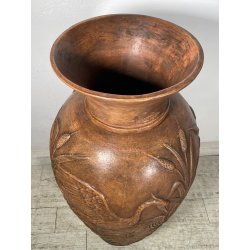 GRANDE VASO LIBERTY H 120 CM TERRACOTTA ANFORA DECORO FENICOTTERI AIRONI ANNI 30