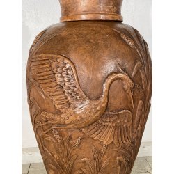 GRANDE VASO LIBERTY H 120 CM TERRACOTTA ANFORA DECORO FENICOTTERI AIRONI ANNI 30