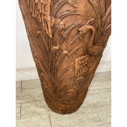 GRANDE VASO LIBERTY H 120 CM TERRACOTTA ANFORA DECORO FENICOTTERI AIRONI ANNI 30