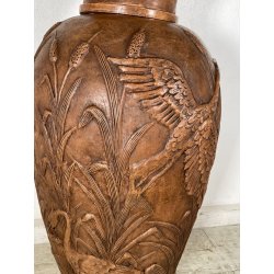 GRANDE VASO LIBERTY H 120 CM TERRACOTTA ANFORA DECORO FENICOTTERI AIRONI ANNI 30