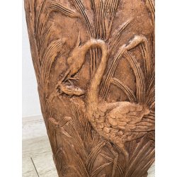 GRANDE VASO LIBERTY H 120 CM TERRACOTTA ANFORA DECORO FENICOTTERI AIRONI ANNI 30