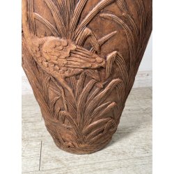 GRANDE VASO LIBERTY H 120 CM TERRACOTTA ANFORA DECORO FENICOTTERI AIRONI ANNI 30