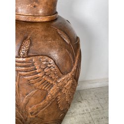 GRANDE VASO LIBERTY H 120 CM TERRACOTTA ANFORA DECORO FENICOTTERI AIRONI ANNI 30