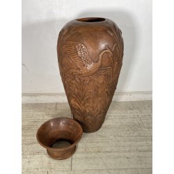 GRANDE VASO LIBERTY H 120 CM TERRACOTTA ANFORA DECORO FENICOTTERI AIRONI ANNI 30