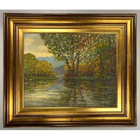 DIPINTO OLIO V. Quigliati La Marna in Autunno PAESAGGIO POST-IMPRESSIONISTA '900