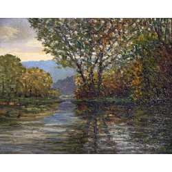 DIPINTO OLIO V. Quigliati La Marna in Autunno PAESAGGIO POST-IMPRESSIONISTA '900