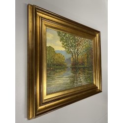 DIPINTO OLIO V. Quigliati La Marna in Autunno PAESAGGIO POST-IMPRESSIONISTA '900