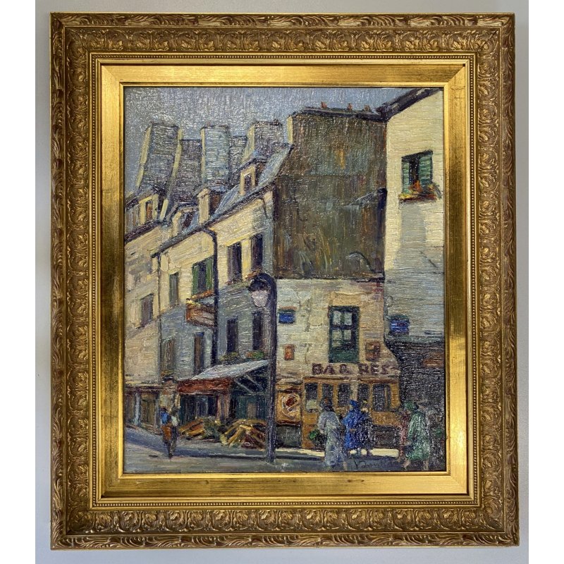 DIPINTO OLIO Verdiano Quigliati "Rue de Lap" VEDUTA PARIGI DIVISIONISTA '70
