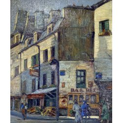 DIPINTO OLIO Verdiano Quigliati "Rue de Lap" VEDUTA PARIGI DIVISIONISTA '70