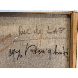 DIPINTO OLIO Verdiano Quigliati "Rue de Lap" VEDUTA PARIGI DIVISIONISTA '70
