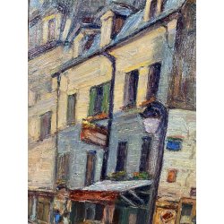 DIPINTO OLIO Verdiano Quigliati "Rue de Lap" VEDUTA PARIGI DIVISIONISTA '70