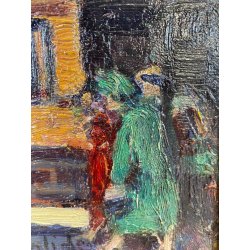 DIPINTO OLIO Verdiano Quigliati "Rue de Lap" VEDUTA PARIGI DIVISIONISTA '70