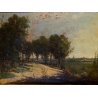ANTICO DIPINTO OLIO Telesforo Franchino "Quiete" PAESAGGIO CAMPAGNA FIGURE