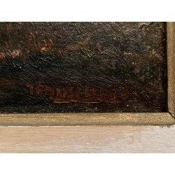 ANTICO DIPINTO OLIO Telesforo Franchino "Quiete" PAESAGGIO CAMPAGNA FIGURE