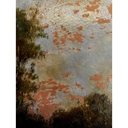 ANTICO DIPINTO OLIO Telesforo Franchino "Quiete" PAESAGGIO CAMPAGNA FIGURE
