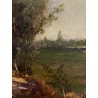 ANTICO DIPINTO OLIO Telesforo Franchino "Quiete" PAESAGGIO CAMPAGNA FIGURE
