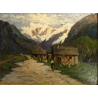 ANTICO DIPINTO OLIO Telesforo Franchino Cadore Forno di Canale PAESAGGIO MONTANO
