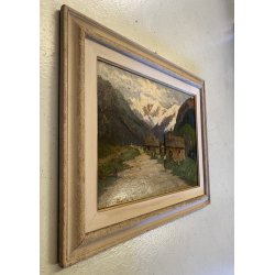 ANTICO DIPINTO OLIO Telesforo Franchino Cadore Forno di Canale PAESAGGIO MONTANO