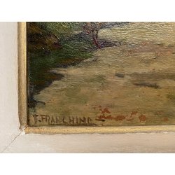 ANTICO DIPINTO OLIO Telesforo Franchino Cadore Forno di Canale PAESAGGIO MONTANO