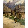 ANTICO DIPINTO OLIO Telesforo Franchino Cadore Forno di Canale PAESAGGIO MONTANO