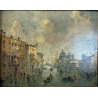 ANTICO PICCOLO DIPINTO G. Riva VEDUTA VENEZIA Canal Grande GONDOLE BASILICA '50