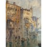 ANTICO PICCOLO DIPINTO G. Riva VEDUTA VENEZIA Canal Grande GONDOLE BASILICA '50