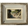 ANTICO PICCOLO DIPINTO OLIO Romano Valori PAESAGGIO MONTANO FIGURA CONTADINA