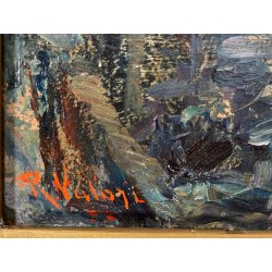 ANTICO PICCOLO DIPINTO OLIO Romano Valori PAESAGGIO MONTANO FIGURA CONTADINA
